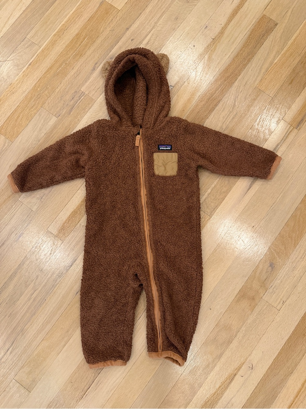 Patagonia Brown Sherpa Hooded One-Piece for Kids
